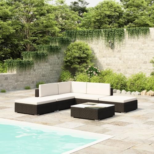 ChicAbode 6-TLG. Garten-Lounge-Set mit Auflagen Poly Rattan Schwarz Gartenmöbel mit Kissen Lounge Sofa Sitzgruppe Gartenset Rattanmöbel Sitzgarnitur Gartensofa Garnitur Couchtisch
