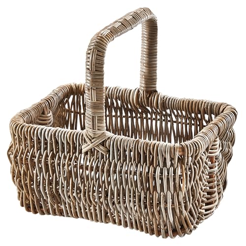 Kobolo Einkaufskorb ETTA aus Rattan | 40x31x40 cm in Kubu Grey | handgeflochtener, robuster Allrounder, Rattankorb mit Henkel | stilvoller Begleiter für Einkauf, Markt, Picknick & Deko im Landhausstil
