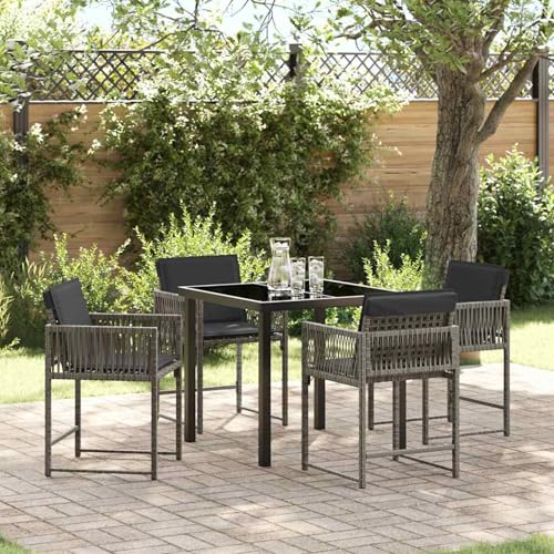 Rantry Garten Essgruppe 5 pcs Grau Poly-Rattan Esstisch und Stühle für den Au?enbereich Model3380749