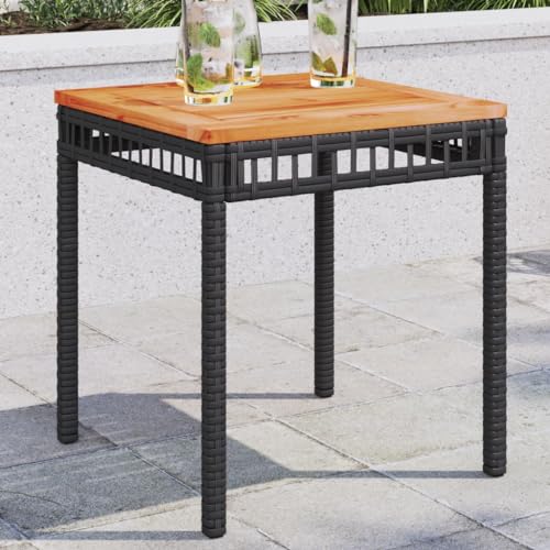 Frdhee Terrasse Esstisch Outdoor Tisch Terassentisch,Gartentisch Schwarz 38x38x42 cm Poly Rattan Akazienholz,Balkontisch Für Garten,Terrasse,Einfach Zu Montieren,Einfach Zu Warten