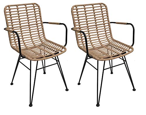 Vintagehaus Gartenstuhl Esszimmerstuhl Hacienda Rattan Vela mit Armlehne In/Outdoor Natur (2 Stück)