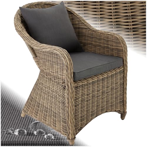 tectake® Rattan Stuhl, Garten Sessel, Outdoor Korbsessel mit Rücken  und Sitzkissen, Möbel wetterfest, Gartenmöbel, Balkonmöbel, Wintergarten   Natur
