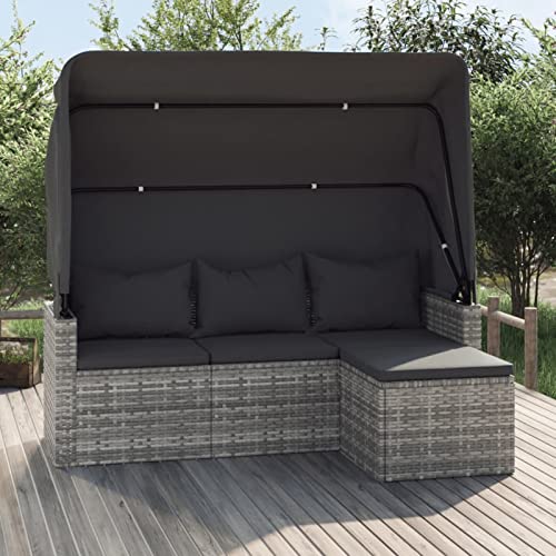 Festnight Balkon Sofa mit Dach Gartensofa 3 Sitzer Gartenlounge Polyrattan Lounge Gartenmöbel Set Rattansofa Loungemöbel Terrasse Terrassenmöbel Rattan Balkonmöbel Keiner Balkon Sonnendach, Grau
