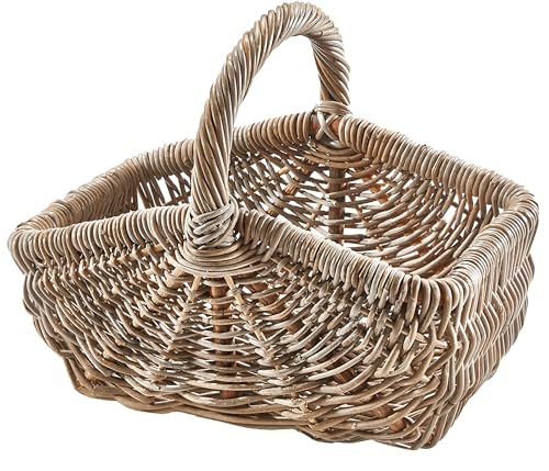 Kobolo Einkaufskorb CLARA aus Rattan, 45x31x39 cm in Kubu Grey, handgeflochtener, robuster Allrounder, Rattankorb mit Henkel, stilvoller Begleiter für Einkauf, Markt, Picknick & Deko