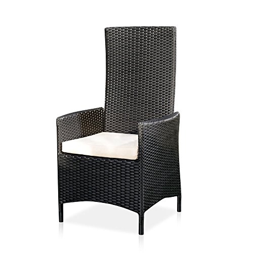 Melko Relaxsessel Polyrattan Gartensessel, ca. 62 x 57 x 111 cm, verstellbar, wetterfest, inkl. Sitzkissen, Schwarz