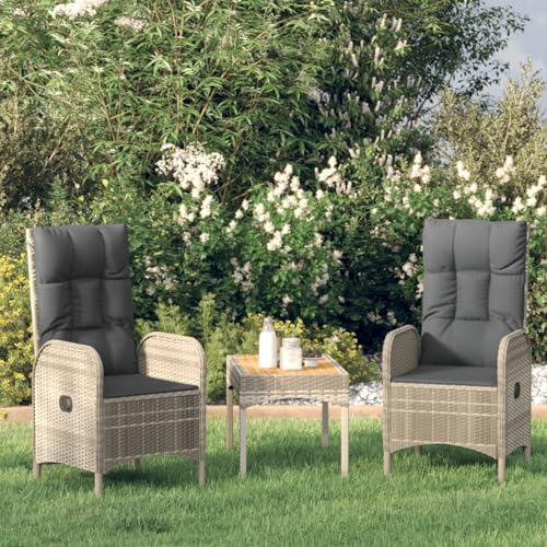 Gecheer 3-TLG. Garten-Lounge-Set mit Kissen Grau Poly Rattan, Garten Sitzgruppe Esstisch Essgruppe Gartenmöbel Set für Balkon Terrasse Café-Bereich319907