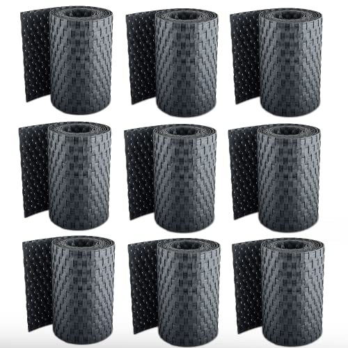 TerraGala 9er Pack Rattan Sichtschutz-Streifen, Sichtschutz für Stabmattenzaun, Flechtoptik, 255cm x 19cm, inklusive Befestigungsclips (9, Anthrazit)