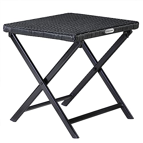 Casaria® Polyrattan Klapphocker 75kg Belastbarkeit 44x40x44cm Klappbar Leicht Tragbar Außen Wetterfest Garten Terrasse Balkon Camping Hocker Stuhl Tisch