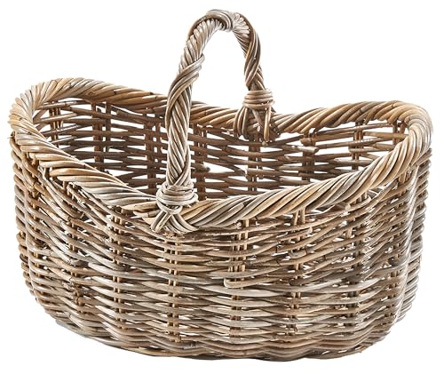 Kobolo EMMA aus, 50x40x37 cm in Kubu Grey, handgeflochtener, robuster Allrounder, Rattankorb mit, stilvoller Begleiter für Einkauf, Markt, Picknick & Deko
