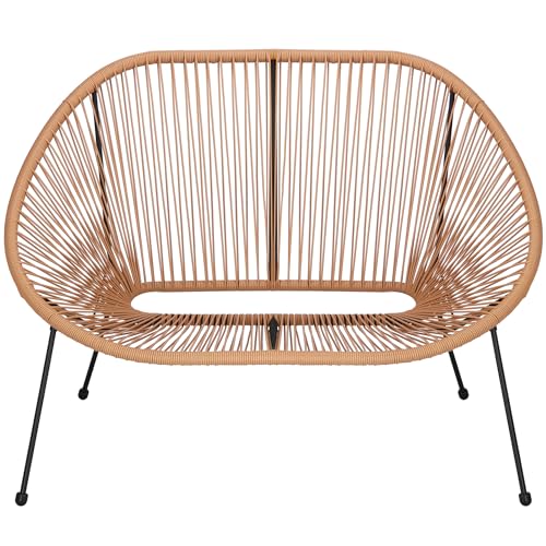 Gartensofa wetterfest – 2-Sitzer Gartenbank mit Metallrahmen & PE-Rattan – Balkon Lounge Sitzbank Outdoor – Stilvolle Gartenbank für Terrasse & Sitzecke Balkon - Maße: 114 x 75 x 88 cm, Gewicht: 7 kg