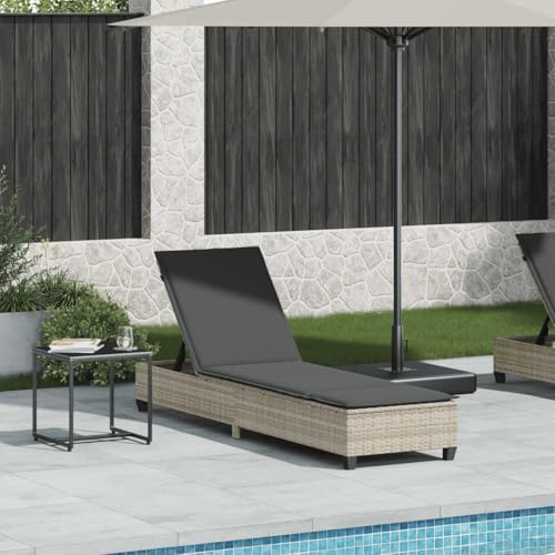 Owoxanthellate Sonnenliege klappbar 55x200x77 cm Hellgrau Poly Rattan wetterfest 4-Fach verstellbar mit Auflagen für Garten Balkon und Wohnzimmer