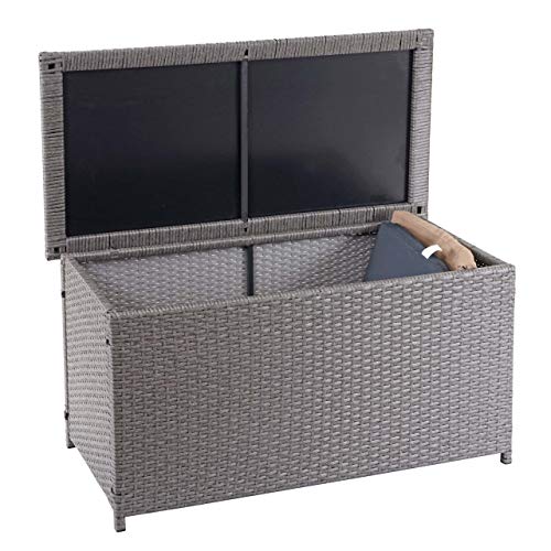 Mendler Poly-Rattan Kissenbox HWC-D88, Gartentruhe Auflagenbox Truhe Basic, 51x115x59cm 250l - grau