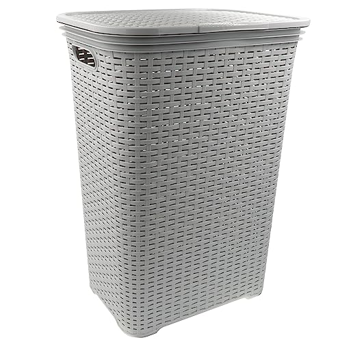 HRB Wäschekorb Rattan 65 Liter, Wäscheaufbewahrung Kunststoff, Wäsche Sortierer (Grau)