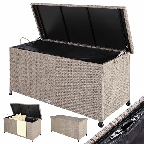 Casaria® Gartenbox Auflagenbox Rollen 270L Stauraum UV beständig Handgriffe Gasdruckfeder Wetterfest 117x53cm Garten Balkon Aufbewahrungsbox Creme