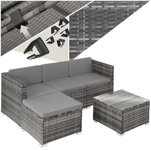 tectake® Poly, Outdoor Sitzgruppe, Set Sofa Sessel, Hocker, Tisch, frei kombinierbar, Sitzecke für 3 4 Personen, Möbel wetterfest für Garten Terrasse Balkon   grau