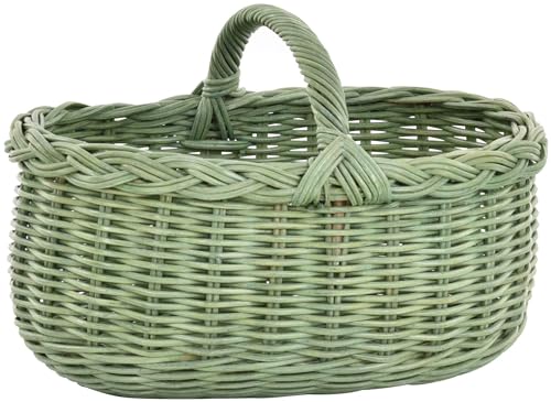 Autokorb Einkaufskorb Natur Rattan Trage Auto Korb mit Henkel Trage-Korb leicht und stabil (Grün)
