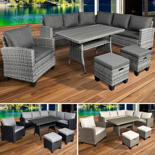 BRAST® Gartenmöbel Set Hacienda | bis zu 10 Personen viele Farben | inkl. Kissen & Abdeckung | TÜV geprüft | Outdoor Loungemöbel Sitzgruppe Essgruppe Garnitur | Grau/Anthrazit