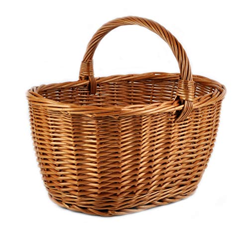 MyBer® Einkaufskorb Rattankorb Weidenkorb Flaschenkorb Geschenkkorb geflochten BTH 43/33/25-34cm stabiler Tragekorb aus Weide K1-113