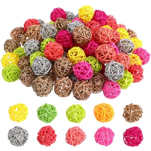 ERINGOGO Aromatherapie Rattan Kugeln 100 Stück Bunte Geflochtene Dekokugeln Für DIY Handwerk Party Hochzeit Tischdeko Und Weihnachtsbaumschmuck