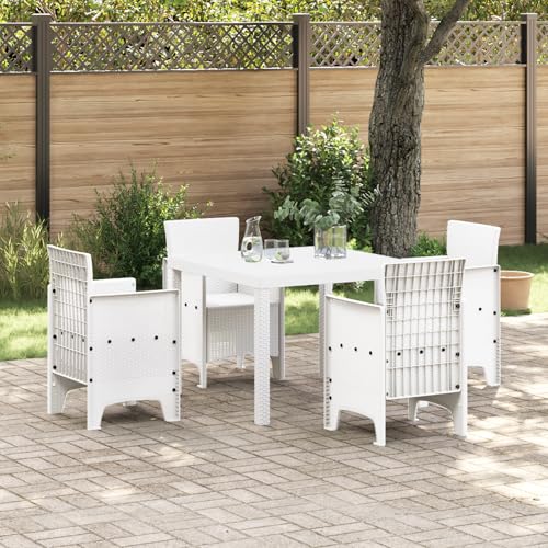 IBUQDDV Weißer Gartentisch aus Poly Rattan 100x100x73 cm Quadratischer Esstisch für Terrasse mit UV-Schutz und Wetterbeständigkeit Robuste Außenmöbel für bis zu Vier Personen