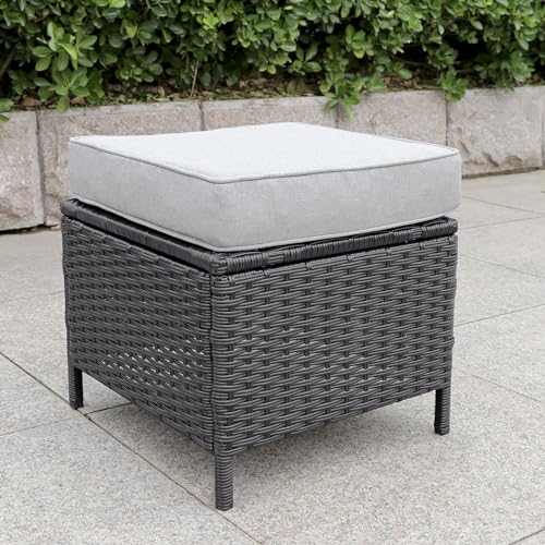 Calma Lux® Poly Rattan Hocker 2 stück mit Kissen Gartenhocker Sitzhocker Fußhocker Rattanhocker Balkon Sitzhocker Gartenmöbel 40x40x40cm ? (Schwarz)