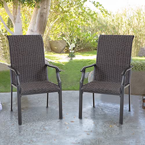 PHIVILLA Rattan Gartenstühle 2er Set, Hochlehner Gartenstuhl, Dunkelbraun, Outdoor Indoor Verwendung für Veranda, Hof, Balkon, Terrasse, Wetterfest