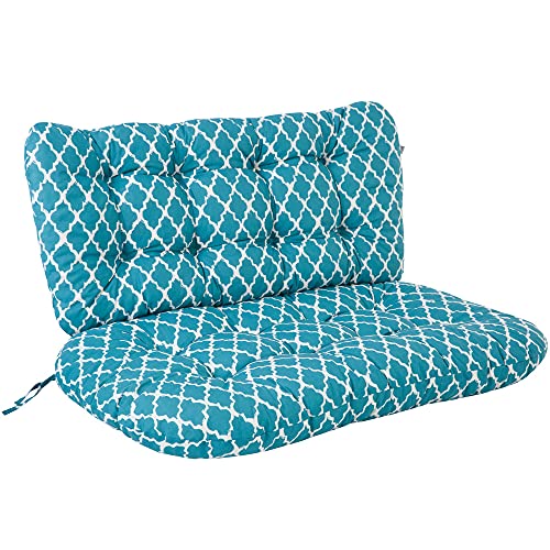 PATIO Gartenbank Auflage mit Rückenteil 95 cm Marocco Polster für Rattan Sofa Rattangarnitur mit Schnüren blau weiß