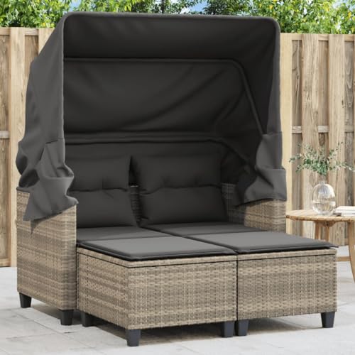 Willood Gartensofa 2 Sitzer und Hockern Hellgrau Poly Outdoor Sofa Gartenmöbel, Garten Set Terrasse, Terrassenmöbel Zweisitzer,mit Vordach