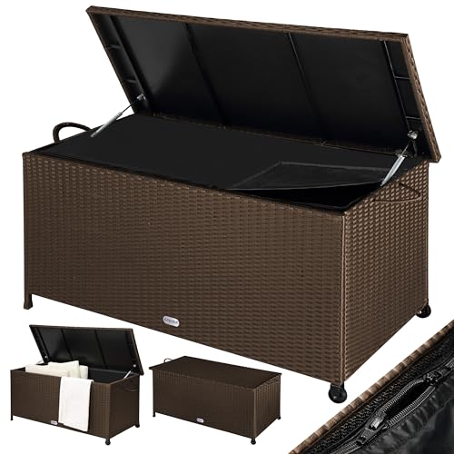 Casaria® Gartenbox mit Rollen 270L Stauraum UV beständig Handgriffe Gasdruckfeder Wetterfest 122x56cm Garten Balkon Aufbewahrungsbox Braun