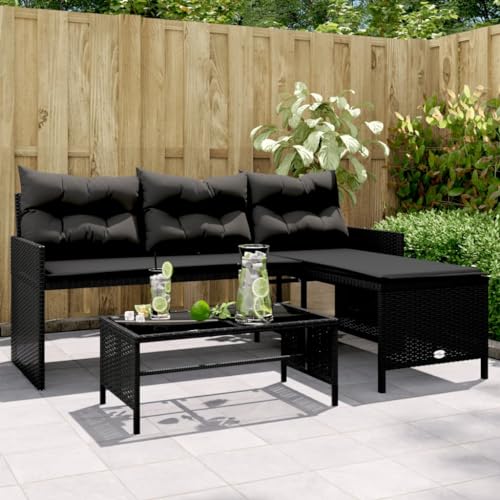 Festnight Poly Rattan Ecklounge, Polyrattan Lounge mit Ecksofa, Couchtisch, Eckbank Tisch Gartengarnitur Sitzgruppe Ecksofa Terrasse Sitzecke Eckgarnitur Garten Wintergarten, Schwarz