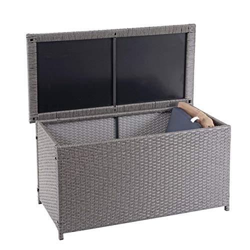 Mendler Poly-Rattan Kissenbox HWC-D88AM, Gartentruhe Auflagenbox Truhe Basic, 51x100x50cm 170l - grau