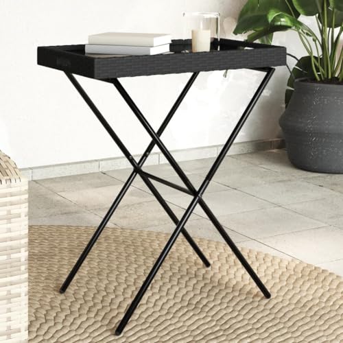 MOBCANT Tabletttisch Klappbar Schwarz 65 x 40 x 75 cm Poly Rattan, Gartentisch Stehtisch Balkon Geeignet für Garten Park Balkon Innenhof