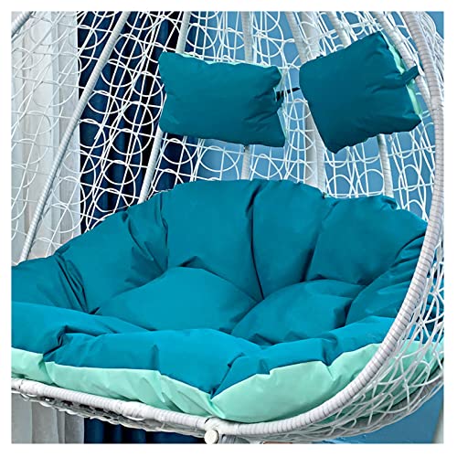 Doppeltes Hängesessel, für 2 Personen, Rattankorb, Stuhl, Sitzkissen für drinnen und draußen, Balkon, Terrasse, Hof, Garten, waschbar, blau, 125 × 100 cm