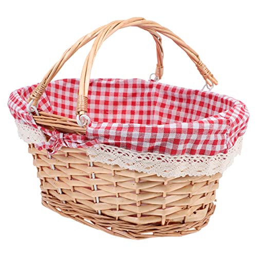 BESTonZON Picknickkorb Rattan Korb Obstkorb Einkaufskorb: Weidenkorb Geflochtener Korb mit Liner Henkelkorb Dekokorb Geschenkkorb Aufbewahrungskorb für Picknick Camping Hochzeit Party Dekoration