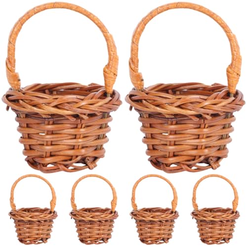 TOPBATHY Geflochtener Kleiner Rattankorb mit Griff 6 Stück Tragbarer Dekokorb für Blumen und Tischdeko Leichter Picknickkorb für Zuhause und Mikro Landschaft