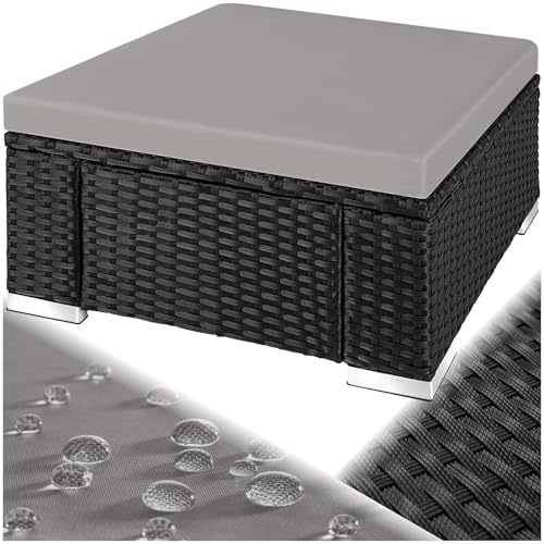 tectake® witterungsbeständiger Outdoor Rattan abnehmbarem Kissen, Lounge, Balkon Möbel, Gartenmöbel Set, Pouf Ergänzung zu Lounge, Sessel oder als Beistelltisch   schwarz/grau