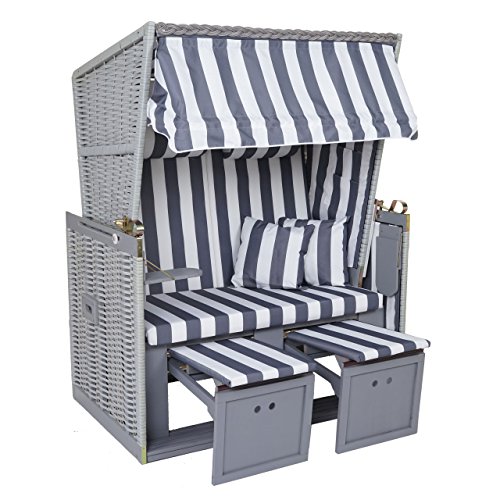 Mendler Poly Rattan Strandkorb HWC A11, Volllieger Ostsee Nordsee   grau