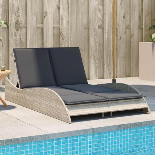 IKAYAA verstellbare Sonnenliege für 2 Personen Doppel-Liege Outdoor Polyrattan Hellgrau 114 x 205 x 73 cm