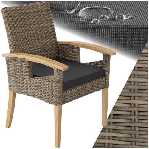 tectake® Rattan Geflecht Stuhl Armlehne, Möbel wetterfest für Garten, Terrasse und Balkon, Outdoor Esszimmerstuhl, Sessel, Balkonmöbel, Gartenmöbel, Gartenstühle   Natur
