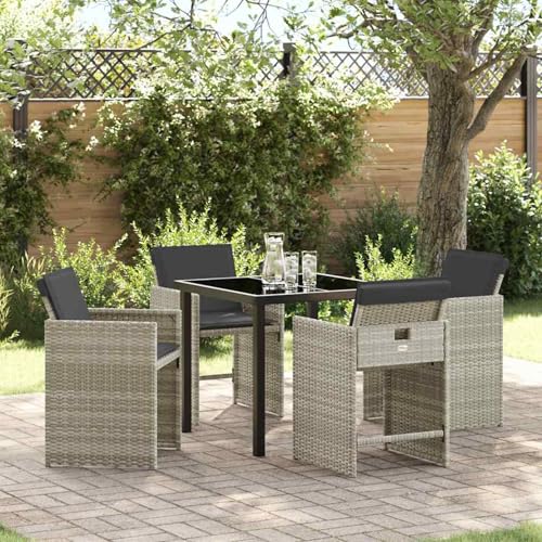 Rantry Garten Essgruppe 5 pcs Hellgrau Poly-Rattan Esstisch und Stühle für den Au?enbereich Model3380705