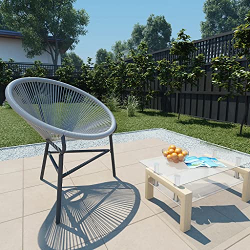 puraday Garten-Mond-Stuhl Poly Rattan Grau 69x66x87 cm Gartensessel Balkonstuhl Outdoor Sessel Terrassenstühle Trendige Gartenstuhl für Terrasse Garten Ovalen Design