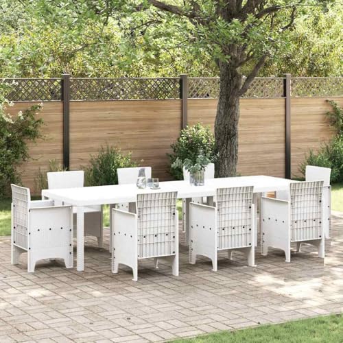 Mandloder Garten-Esstisch Weiß, 300x100x73 cm, Poly-Rattan, langlebig, wetterfest, für Outdoor-Möbel, Terrassenmöbel-Set