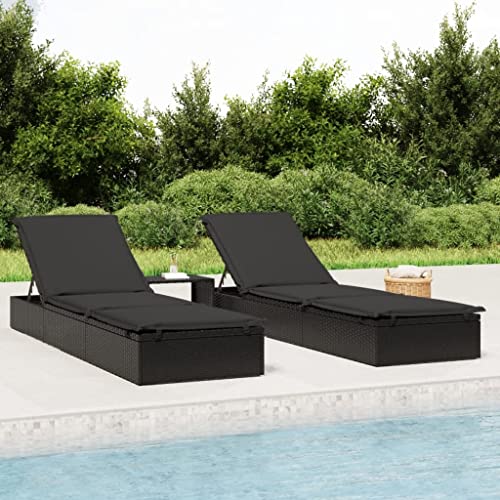 JHQHSM 1 STK. Auflage Schwarz PE 201x55x62 cm Stahlrahmen verstellbare Sitzfläche witterungsbeständig pflegeleicht Pulverbeschichtung Gartenmöbel Lounge Relax