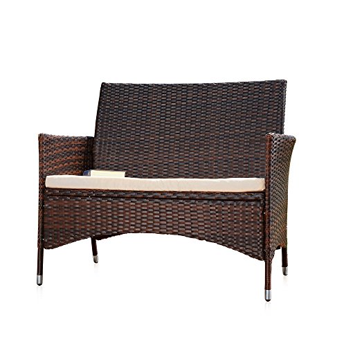 Melko Gartenbank PolyRattan Gartenmöbel Lounge Sitzgarnitur, Braun