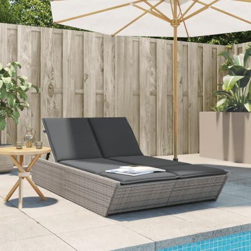 Festnight Doppelliege Outdoor 2 Personen Doppel Rattan Sonnenbett Loungebett Gartenbett Auflage Outdoor Liegestuhl Garten