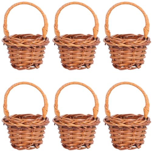 BESPORTBLE Geflochtener Kleiner Rattankorb mit Henkel Kleiner Handgefertigter Blumenkorb für Tischdekoration und Picknick 6 Stück Naturbraun