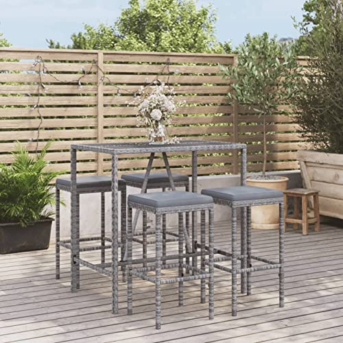 ShGaxin 5 TLG. Gartenbar mit Kissen, Möbel Wetterfest, Bartisch, Gartenmöbel,, Gartenbar, Grau Poly