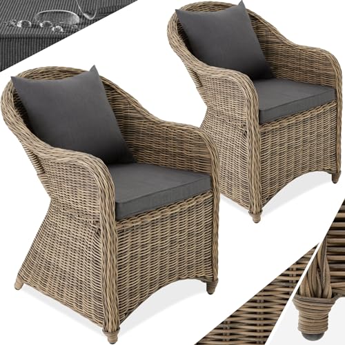 tectake® Alu Polyrattan Gartenstuhl 2er, Gartenmöbel 2 Sessel, wetterfest, Gartensessel weichen Sitzpolster, abziehbarer und waschbarer Bezug, stabil und bodenschonend   Natur