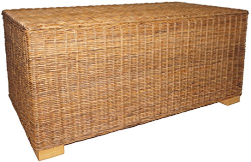 Korb-Outlet Couchtisch aus echtem Rattan/Rechteckiger Beistelltisch auf stabilem Holzrahmen (Naturmaterial voll geflochten)