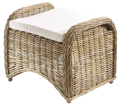 Kobolo Rattanhocker Cardiff Hocker aus Rattan in kubu Gray mit Kissen